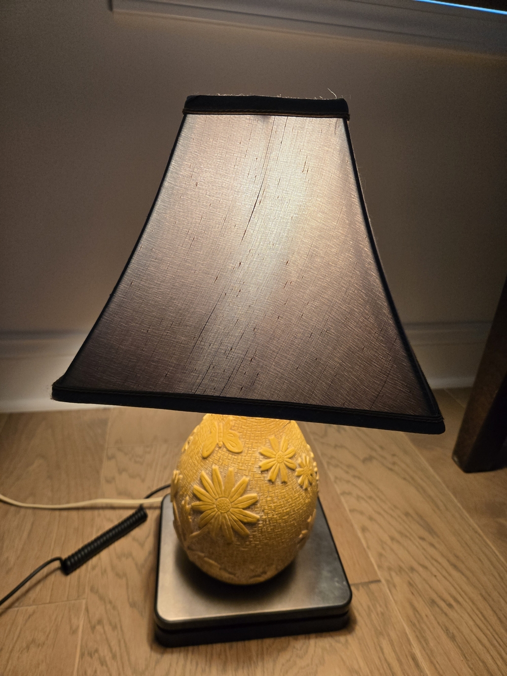 Yellow Floral Butterfly Ceramic Table Lamp with Green Shade